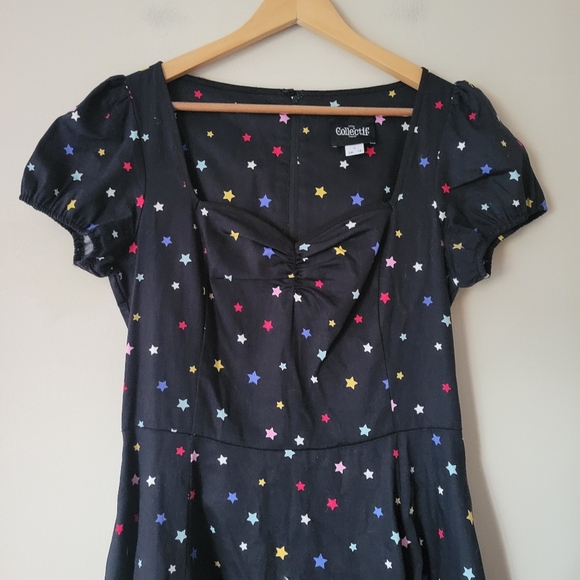Collectif London Retro Vintage Pinup Mimi Rainbow Star Constellation Dress Sz L - Picture 4 of 9